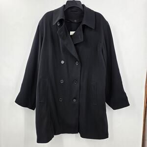 Liz Claiborne Womens XL Black Polyester Blend Double Breasted Pea Coat W/insert